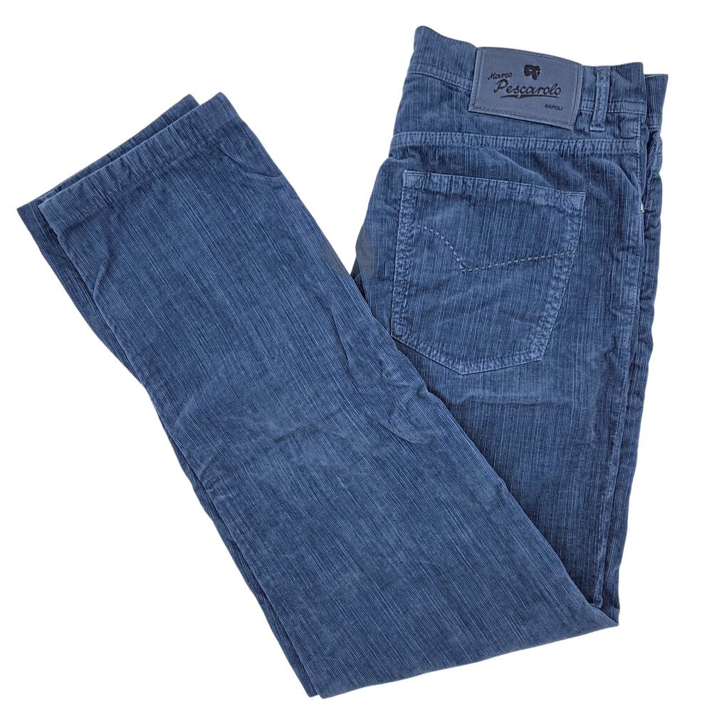 Marco Pescarolo Nerano M Corduroy Pants IT 50 US 34 Blue Italian Luxury Napoli